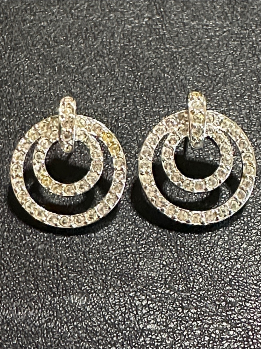 Nolan Miller Vintage Double Circle Crystals Silver Tone Post Back Earrings